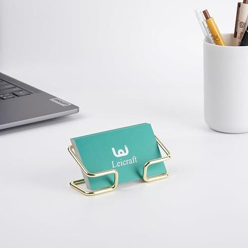 Leicraft Business Card Holder for Desk, Cute Metal Card Organizers and Office Desk Accessories for Men and Women (Golden) thumbnail 5
