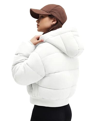 WHN Women's Cropped Puffer Jacket Warm Quilted Short Coat with Detachable Hood Zippered Pockets thumbnail 3