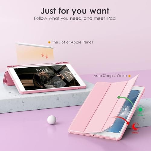 VIKESI Case for iPad 9th / 8th / 7th Generation 10.2 inch (2021/2020/2019 Released), Clear Back, TPU Shockproof Frame Cover[Built-in Pencil Holder,Support Auto Sleep/Wake] for ipad 10.2 - Pink thumbnail 5