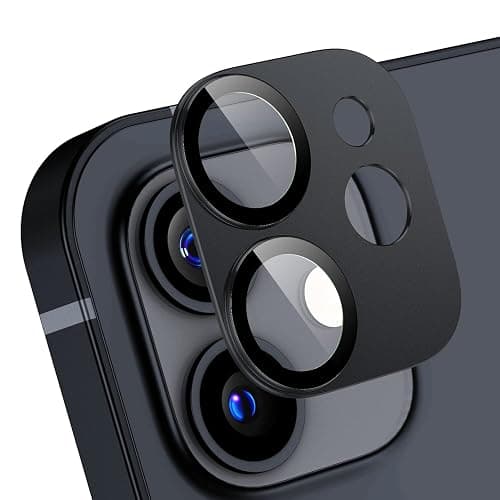 Korecase [ 2 Pack Camera Lens Protector for iPhone 12, Aluminum Metal Lens Film, 9H Hardness Tempered Glass Camera Screen Cover,Bubble Free,Strong Stickiness Case Friendly - Black - Image 1