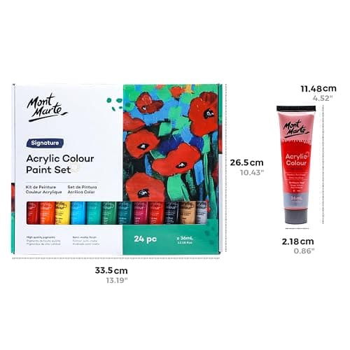 MONT MARTE Acrylic Paint Set 24 Colours 36ml, Perfect for Canvas, Wood, Fabric, Leather, Cardboard, Paper, MDF and Crafts thumbnail 3