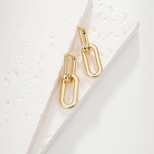 Sylph 18K Gold Plated Paperclip Earrings For Women Trendy Chain Link Earrings Gold Statement Square Hoop Earrings Rectangle Drop Dangle Earrings Jewelry Gifts For Wedding thumbnail 3