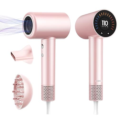 CONFU Hair Dryer, 110000 RPM Fast Drying Blow Dryer with Magnetic Diffuser and Concentrator, Professional Lightweight Ionic Hair Dryer for Women and Men - Pink