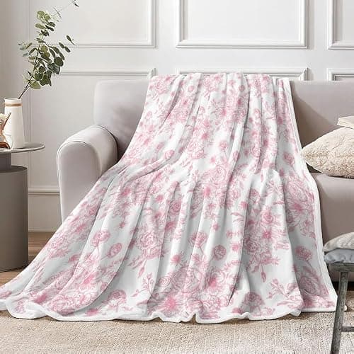 Floral Throw Blanket, Botanical Floral Blanket, Soft, Flannel, Warm, Boho Floral Bed Blanket All Season Flower Throw Blanket for Couch Bedroom Living Room, Pink 50X60 Inch - Image 1