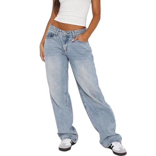 AIWpstoin Women's Wide Leg Baggy Jeans - Low Rise, Loose Fit Denim Pants - Y2K Boyfriend Style Trousers for Streetwear - Image 1