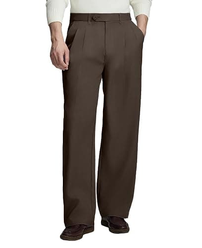 Susclude Mens Casual Dress Pants Old Money Pleated Baggy Wide Leg Vintage Relaxed Fit Slacks Work Office Trousers - Image 1
