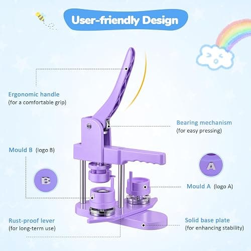 Badge Maker Button Machine Multiple Sizes DIY Pin Maker Badge Press Machine with 10 Bottle Opener, 10 Key Chain Suits, Molds & Round Paper Cutter DOYFAY (Violet, DC109P320) thumbnail 8