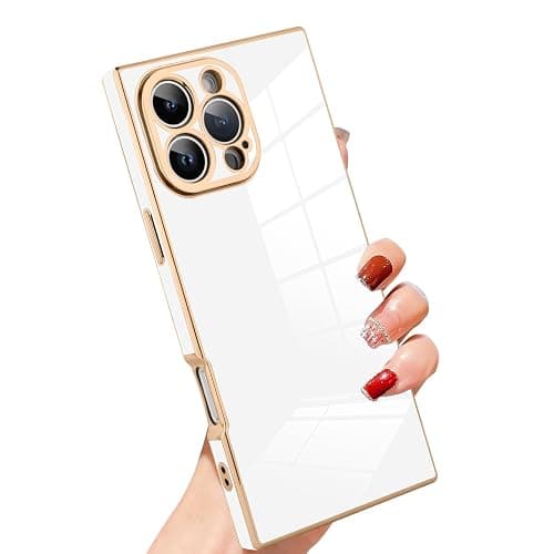 SAKUULO Case for iPhone 16 Pro Max Cute Plating Gold Case for Women Girls Soft TPU Shockproof Raised Full Camera Protection Electroplate Bumper Cover for iPhone 16 Pro Max 6.9"- White - Image 1