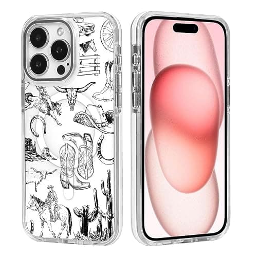 Case for iPhone 16 Clear,Compatible with MagSafe,Anti-Scratch Magnetic Case,Western Collage Cowboy Black thumbnail 3