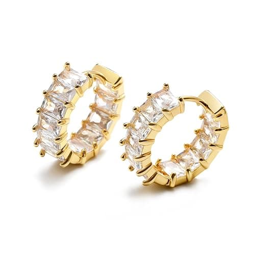 Mesovor Gold Cubic Zirconia Hoop Earrings for Women Trendy, 18K Gold Plated Huggie Hoops Earrings | Green Black Red Stones Earrings Jewelry Gifts - Image 1