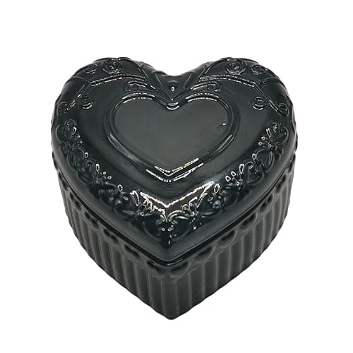 WHSLILR Black Glass Jewelry Box - Heart Shape Cute Box for Storage Ring Earring Trinket Vintage Jewelry Organizer Decorative Gift for Women Girls- 3.66 x 3.54 x 2.26 IN - GRB003-Black - Image 1