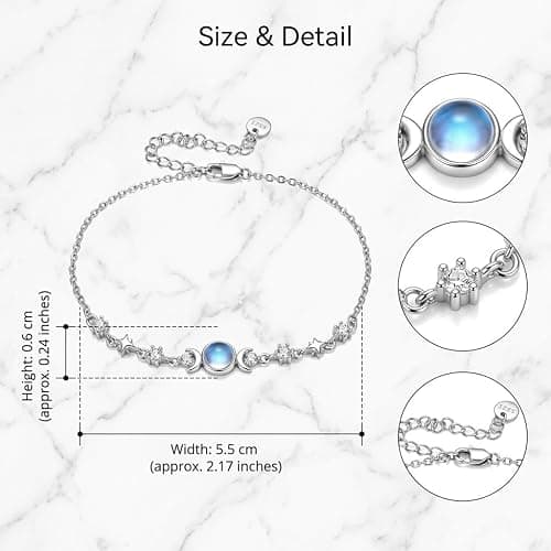 AXOMY Moonstone Bracelet 925 Sterling Silver Triple Moon Bracelets Moon Star Jewelry Gift for Women thumbnail 4
