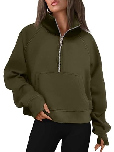 AUTOMET Womens Sweatshirts Half Zip Cropped Pullover Fleece Quarter Zipper Hoodies 2025 Fall Fashion Outfits Clothes - Image 1