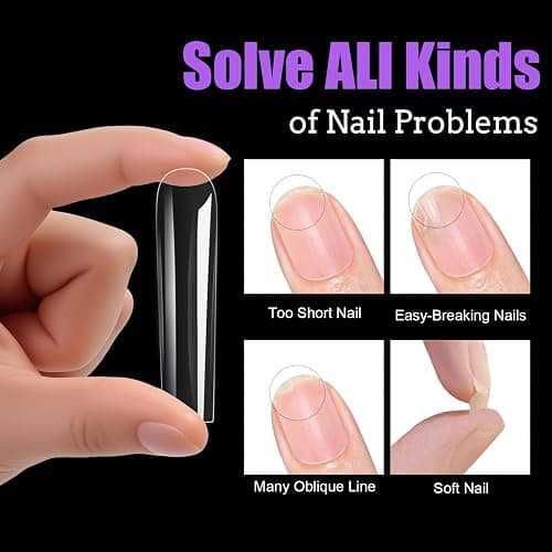 Cycullinyt 240Pcs Square Soft Gel Nail Tips, Long Square Nails, 12 Sizes Full Cover Acrylic Fake Nails Straight Clear False Nail Extension for Beginner and Professional Home Salon DIY thumbnail 4