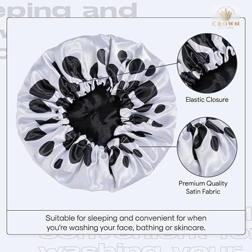 Silky Design Bonnet with Elastic Soft Band Adjustable Women and Men Bonnets for Sleeping Comfortable Satin Fabric (White LawOp) thumbnail 3