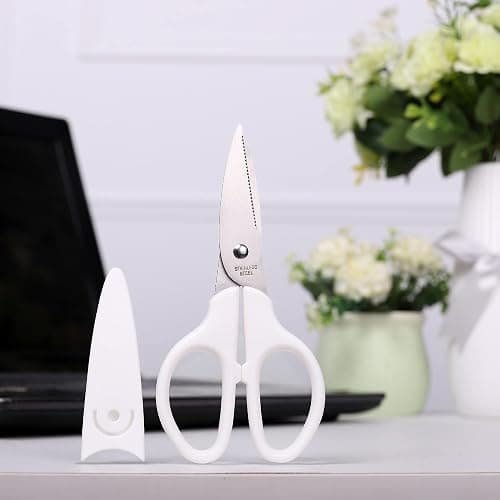YOUGUOM 6in White Scissors, Multipurpose for Office School Crafts Sewing | Comfort Grip, Stainless Blades, Left/Right Hand, Cuts Cardboard, Fabric for Home Classroom, Teacher Desk, w/Protective Cover thumbnail 2