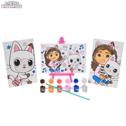 Innovative Designs Gabby’s Dollhouse Canvas Paint Set for Kids with 3 Canvases, Acrylic Paint, Paintbrush, & Easel thumbnail 8