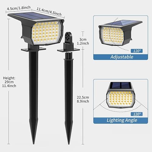 WENATY Solar Spot Lights Outdoor Waterproof IP65, 12 Pack Landscape Spotlights with 46 LEDs, 3 Modes Auto On/Off Solar Powered Flood Lights for Outside Pathway, Yard, Garden, Walkway (Warm White) thumbnail 6