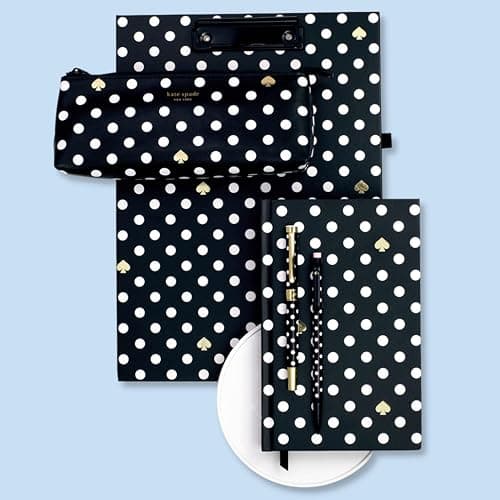kate spade new york Pen and Pencil Case with Office Supplies, Zip Pouch Includes 2 Pencils, Sharpener, Eraser, and Ruler, Polka Dots (black/white) thumbnail 6