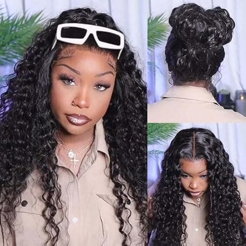 tsiyu 13x6 Deep Wave Lace Front Wigs Human Hair Pre Plucked Pre Bleached Deep Curly Human Wigs for Women 180 Density HD Full Lace Frontal Wig With Baby Hair 28inch thumbnail 6