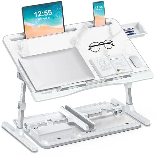 Potuopy Table de lit à Hauteur réglable, Pliable pour Ordinateur Portable, pour Travailler, Lire et Manger sur Le Sol du canapé (Marbre, 60 * 40cm) - Image 1