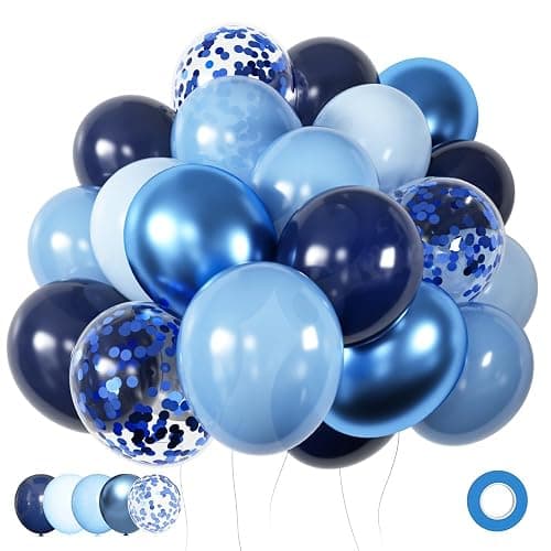 Blue Balloons Set, 60 Pack 12 Inches Metallic Chrome Blue Balloons Navy Blue for Boys Man Birthday, Baby Shower, Wedding Party Decorations - Image 1