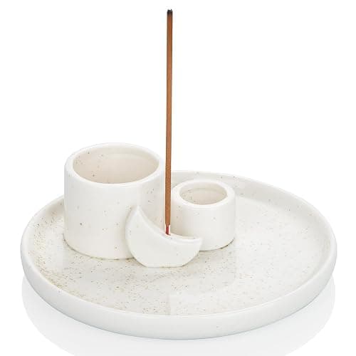 ZenBless 4 in 1 Incense Burner Holder, Palo Santo Holder, Sage Holder for Burning, Incense Holder for Sticks, Candle Holder, Ceramic Ash Catcher Tray for Meditation Yoga Room Home Decor (White) thumbnail 4