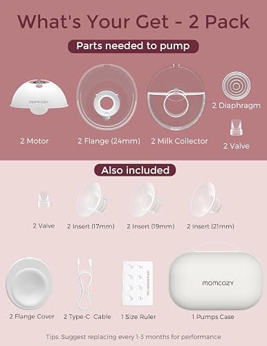 Momcozy M5 Hands-Free Wearable Breast Pump, Double-Sealed Flange for Baby-Like Comfort, 3 Modes & 9 Suction Levels, Portable Electric Pump – 24mm, 2-Pack Cozy Red thumbnail 7