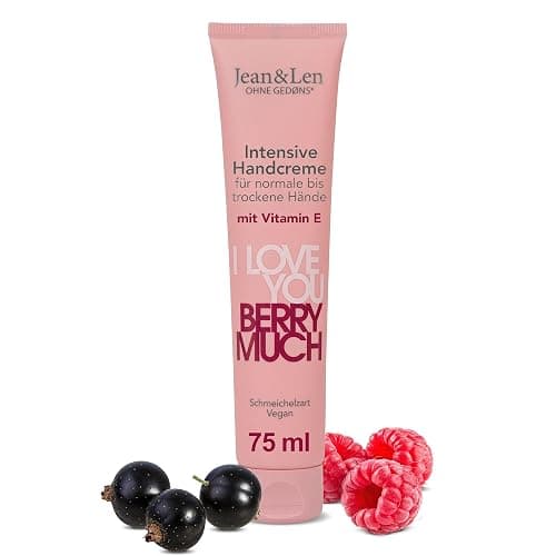 Jean & Len Crema mani I Love You Berry Much, per mani normali o asciutte, idrata le mani, assorbe rapidamente, cura delle mani vegana, senza parabeni e siliconi, 75 ml - Image 1