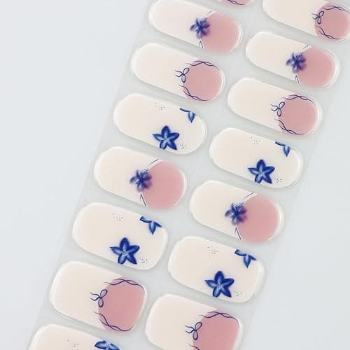 JMEOWIO Semi Cured Gel Nail Strips Flower French Tip Gel Nail Stickers Wraps UV/LED Nails Art Design Decoration Accessories thumbnail 4