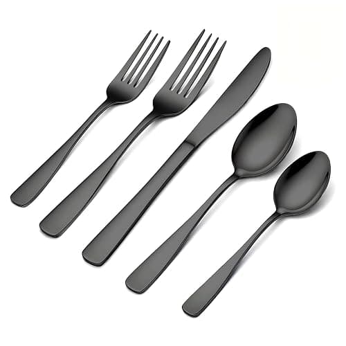 BEWOS 20 Piece silverware set - Service for 4, Black Stainless Steel Silverware Set with Mirror Polishing, Including Knives, Forks and Spoons, Dishwasher Safe, Flatware Set Suitable for Home Kitchens - Image 1