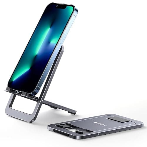 JSAUX Cell Phone Stand, Foldable Aluminum Adjustable Phone Holder for Desk Portable Travel Essentials Office Accessories for iPhone 17 16 15 14 13 Pro Max Samsung S25 S24 S23 Ultra Kindle-Gray - Image 1