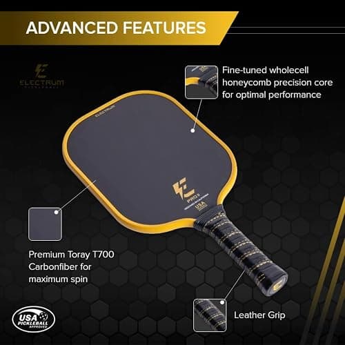 Electrum Pickleball Paddle USAPA Approved | Carbon Fiber Surface | Polypropylene Honeycomb Core | Best Paddle for Spin and Power | Lightweight thumbnail 3