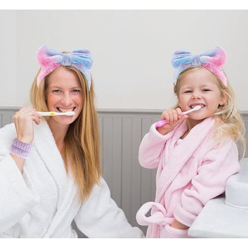 VELSCRUN Spa Headbands for Wash Face, Makeup Headband, Facial Skincare Headbands, 5 Pcs Purple Colourful Puffy Sponge Spa Headband Bow Tie Hair Band Hair Clips Wristband Set Women Girls Accessories thumbnail 8