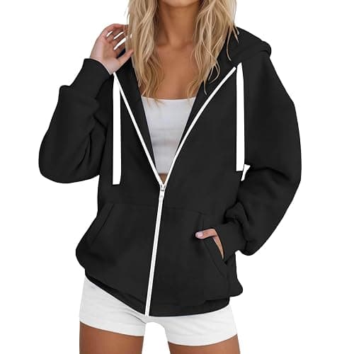 Zip Up Hoodie Women Oversized Sweatshirts 2025 Fall Winter Fashion Long Sleeve Casual Lightweight Y2K Hooded Jacket thumbnail 7