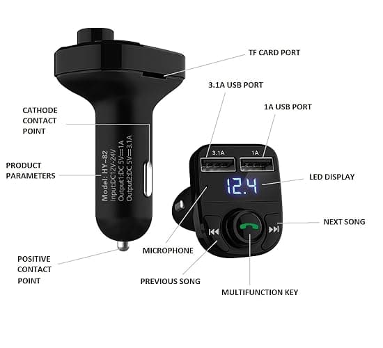 Handsfree Call Car Charger, Wireless Bluetooth 5.3 FM Transmitter Radio Receiver, MP3 Audio Music Adapter, Dual USB Port, LED Display Voltage and FM Frequency, Compatible for All Smartphones thumbnail 8