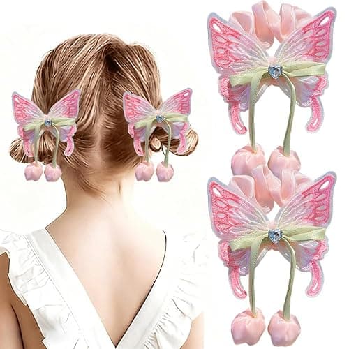 Ouliget Butterfly Satin Scrunchies,Cute Elastic Toddle Hair Ties with Bows and Flowers Colorful,Creative Hair Ties Ponytail Decorative Headwear for Christmas Party Decoration - Image 1