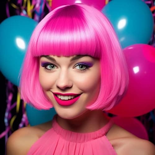 LIULIUBTY Short Bob Hair Wigs Straight with Flat Bangs Synthetic Colorful Cosplay Daily Party Neon Wig for Women + Free Wig Cap 14" Natural As Real thumbnail 6