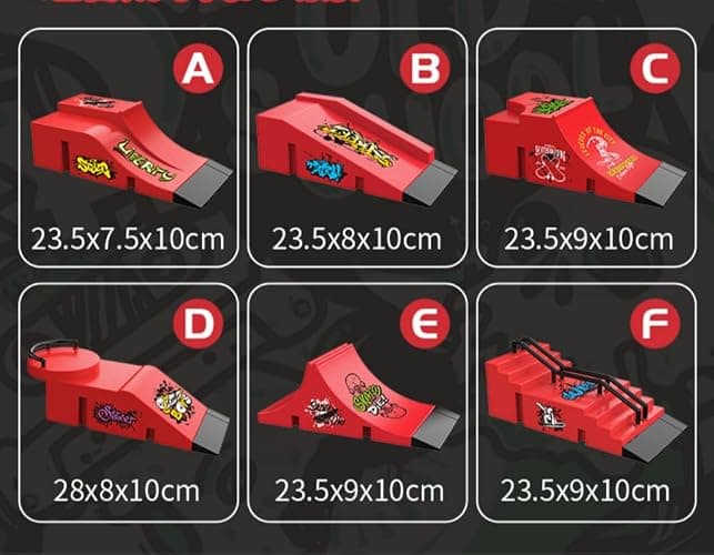 Fingerboard Skate Park Kit,Skateboard Finger Toys with 13 Pieces of Skateboards, Ramps, Skates, Scooters, Bikes and Caster Boards, funny Mini Finger Board Skate Training parts (RED) thumbnail 4