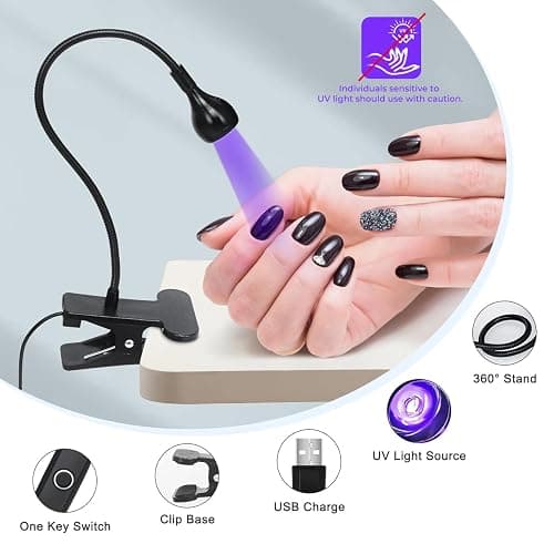 Geisofu UV Nail Lamp - UV Light for Gel Nails, LED Gooseneck Flash Cure Lamp for Nails, Manicure Dryer Black Light with Clamp, 365+395nm Wavelength 5V 3W 4 Levels Dimming thumbnail 5
