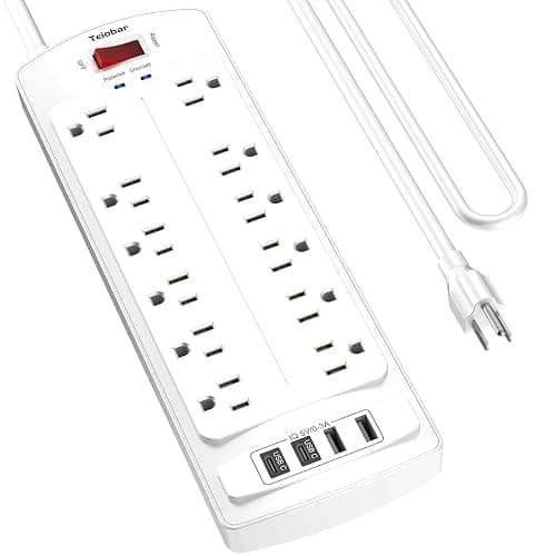 6 Ft Extension Cord Power Strip, Teiobar Surge Protector with 12 AC Outlets and 4 USB Ports for Home, Office, Dorm Essentials, 2700 Joules, ETL Listed, White - Image 1