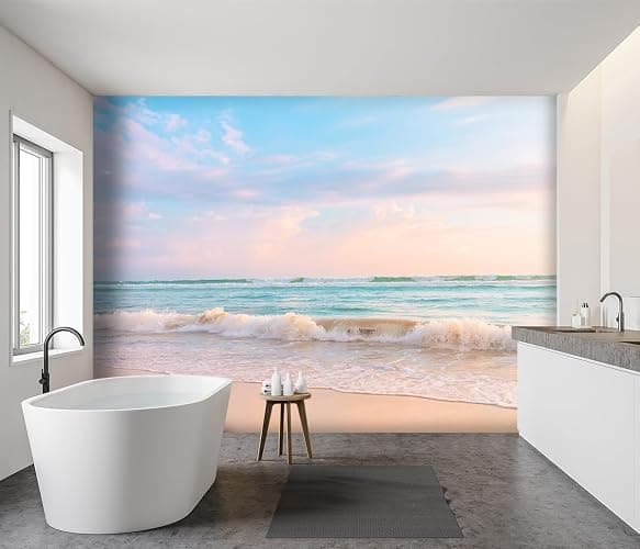 YIHWM -Clear Waves Summer Beach Coastal Scenery Fabric Wallpaper Coastal Islands Living Room Bedroom Bathroom Boys Girls Kids Room Large Mural- 137"x96"（ not Peel and Stick） thumbnail 4