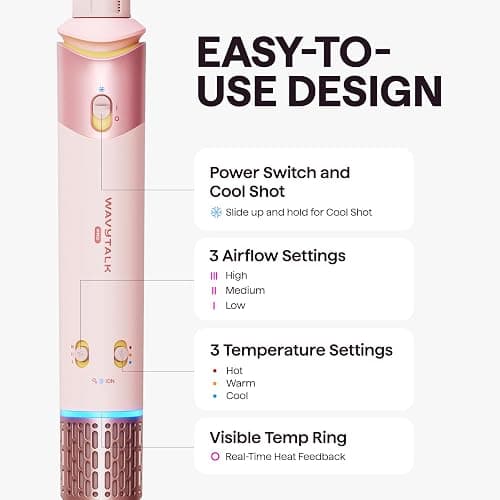 Wavytalk Airshape Pro Roller Air Styler Set for Salon Blowout at Home | 4-in-1 Hair Dryer & Multi-Styler with Auto-Wrap Curlers & Rollers, Volumizing Brush, Less Heat Damage, Ionic Anti-Frizz, Pink thumbnail 8