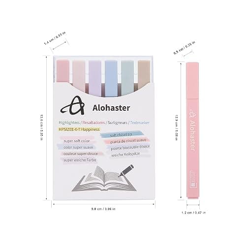 Alohaster HPSIZEE Aesthetic Cute Highlighters Mild Assorted Colors With Soft Chisel Tip, No Bleed Dry Fast Easy to Hold, for Journal Bible Planner Notes School Office Supplies, 6 Pack - Happiness thumbnail 2