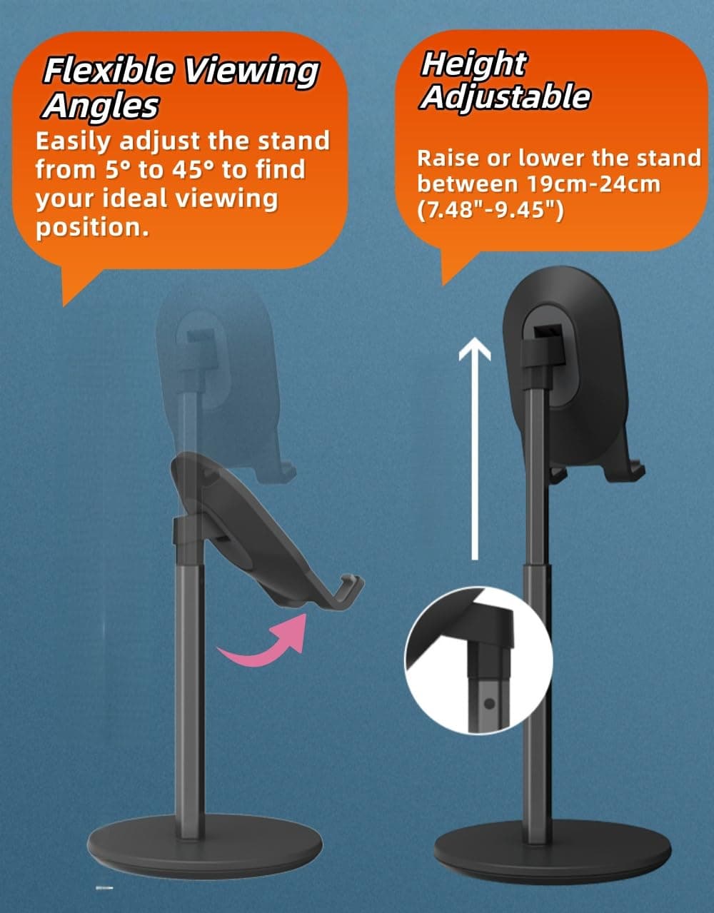 【1PACK】 Adjustable Phone Stand for Desk, Height Adjustable Cell Phone Holder and Tablet Stand Compatible with 4"-12.9" iPhone, iPad, Android Devices and Switch. E-TS (Pink) thumbnail 5