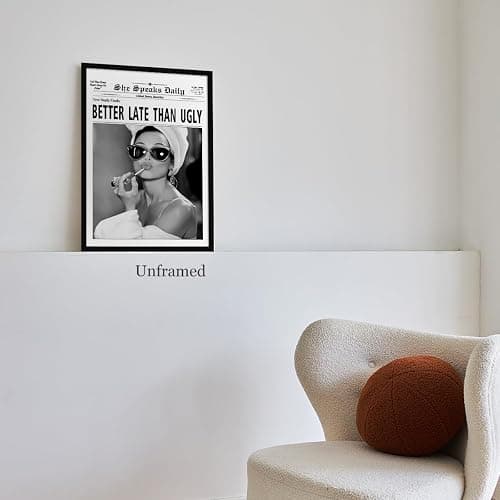 Better Late Than Ugly Canvas Wall Art, Trendy Black and White Newspaper Poster Print, Funny Women Empowerment Feminism Wall Decor, Preppy Girls Beauty Room Makeup Room Picture 12x16in Unframed thumbnail 4