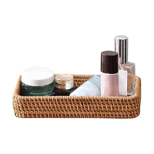 Rattan Serving Trays, Rectangle Decorative Display Tray, Storage Tray, Toilet Tank Paper Trays, Desktop Organiser Platters for Kitchen, Makeup, Vanity, Napkin, Candle, Ornament (Color:Brown) - Image 1