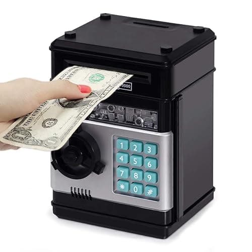 Refasy Piggy Bank Cash Coin Can ATM Bank Electronic Coin Money Bank for Kids Age 3-12, Money Savings Box Mini ATM Coin Bank Toys Gifts for 3 4 5 6 7 8 9 10 11 12 Year Old Boys Girls - Black
