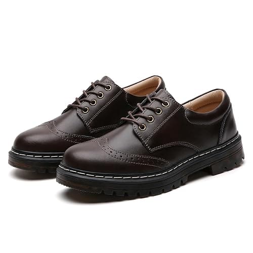 Women's Vintage Oxford Shoe,Perforated Lace-up Round Toe Leather Low Heel Brogues Shoe for Girls Ladies Women - 6.5 - Brown thumbnail 5