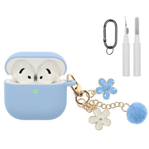 Compatible with AirPods 4 Case, Premium Soft Silicone Protective Case Cover for Apple AirPods 4th Generation with Cleaner Kit Keychain Accessories for Women Girls - Image 1